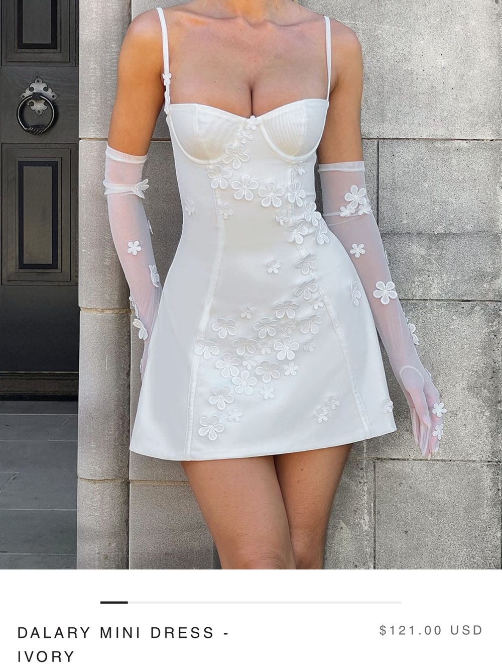 Dalary Ivory Floral Appliqué Mini Dress